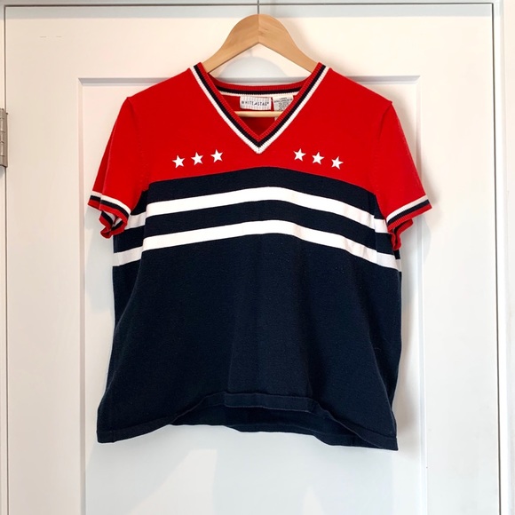 Vintage shortsleeved USA red white & blue sweater - Picture 3 of 7